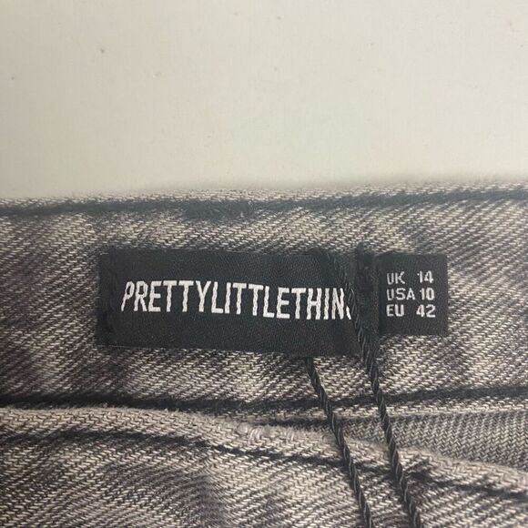 PRETTY LITTLE THING Women’s Gray Asymmetrical Waistband Straight Jeans Gray Size - Picture 10 of 11